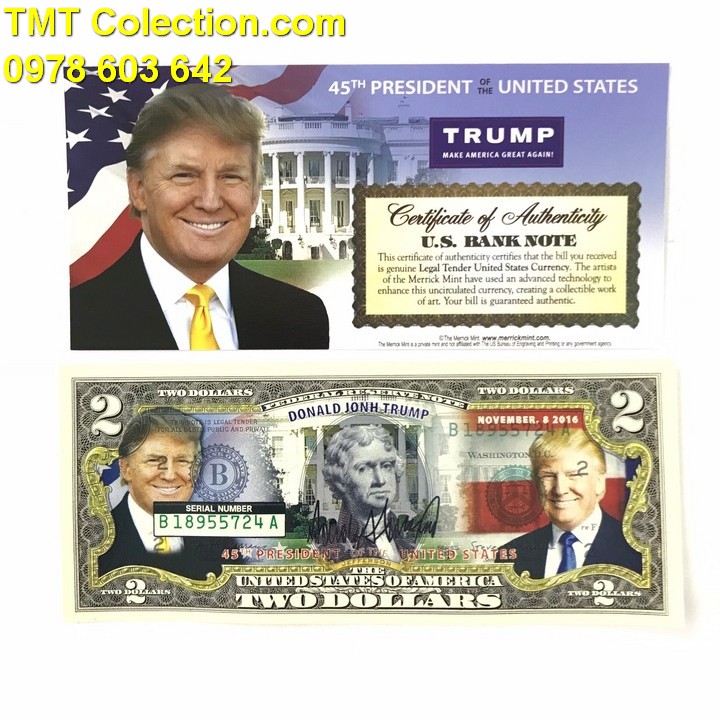 Tiền kỷ niệm 2 USD in màu tổng thống Donald Trump - TMT Collection.com