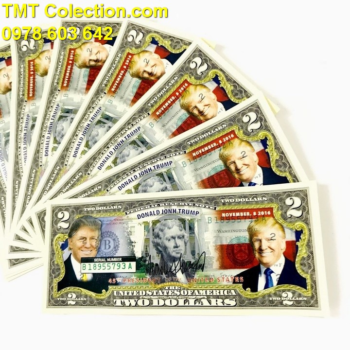 Tiền kỷ niệm 2 USD in màu tổng thống Donald Trump - TMT Collection.com