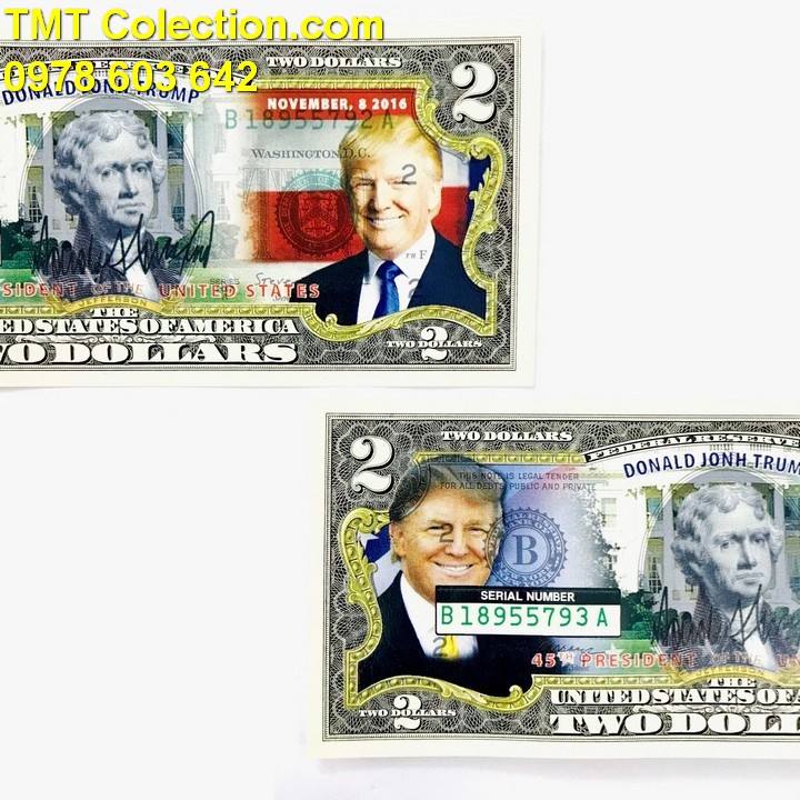 Tiền kỷ niệm 2 USD in màu tổng thống Donald Trump - TMT Collection.com