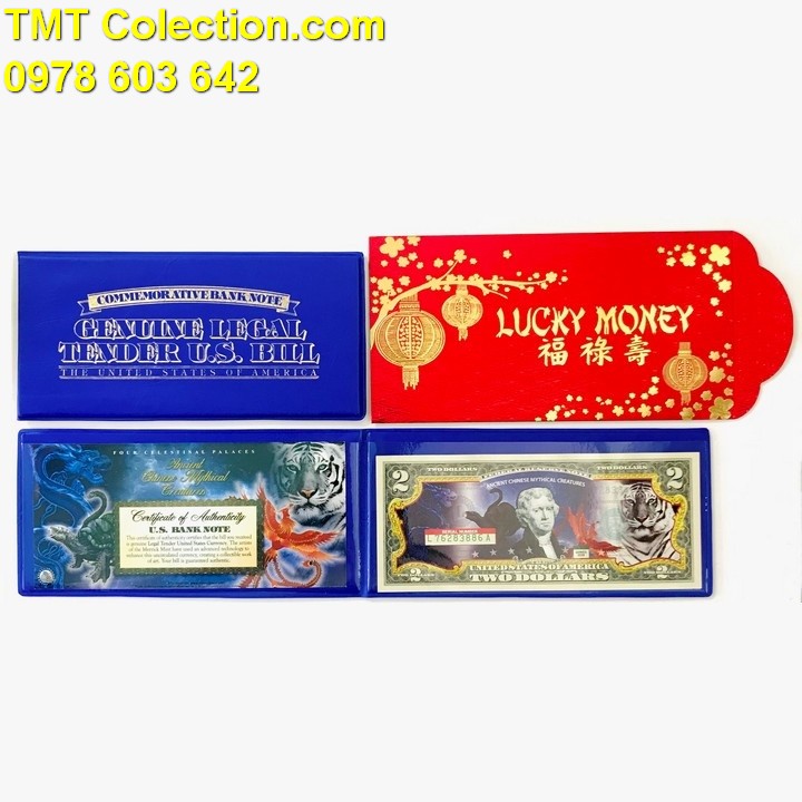 Tiền kỷ niệm 2 USD tứ linh thanh long bạch hổ chu tước huyền vũ - TMT Collection.com