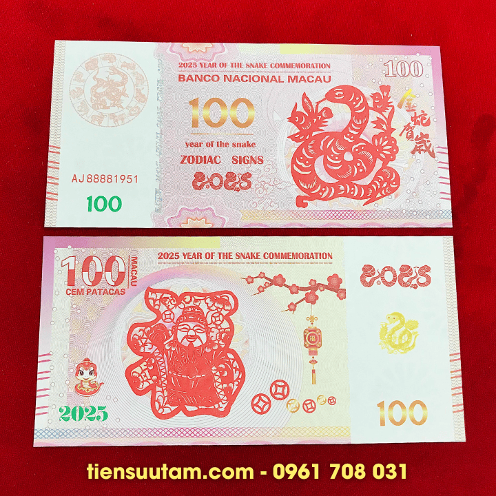 Tiền Lì Xì 100 Dola Macao Hình Con Rắn 2025