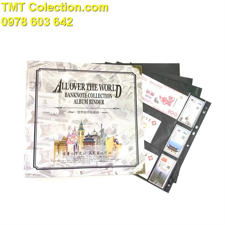 Album tiền quốc tế và 20 phơi tiền 3 ngăn đen đựng 120 tờ tiền - TMT Collection.com
