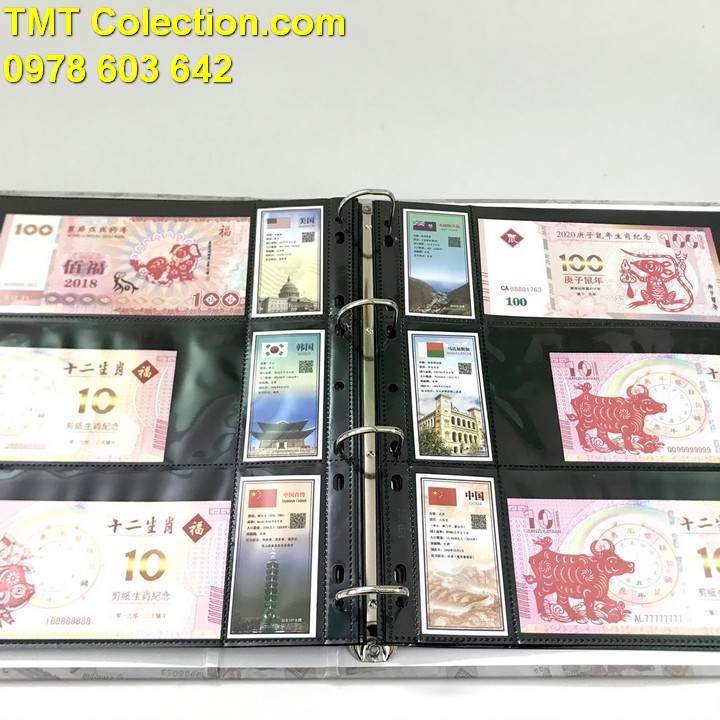 Album tiền quốc tế và 20 phơi tiền 3 ngăn đen đựng 120 tờ tiền - TMT Collection.com