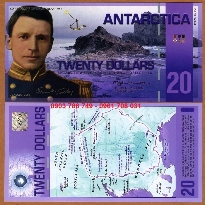 Tiền sưu tầm Antarctica 20 Dollars 2011 UNC Polymer
