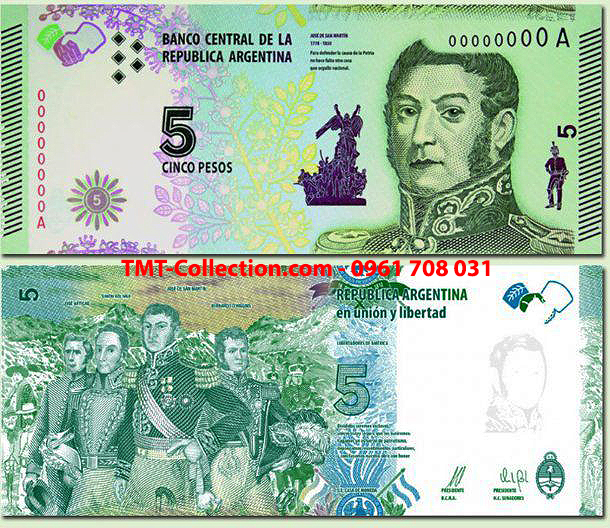 Argentina 5 Pesos 2015 UNC (tờ)
