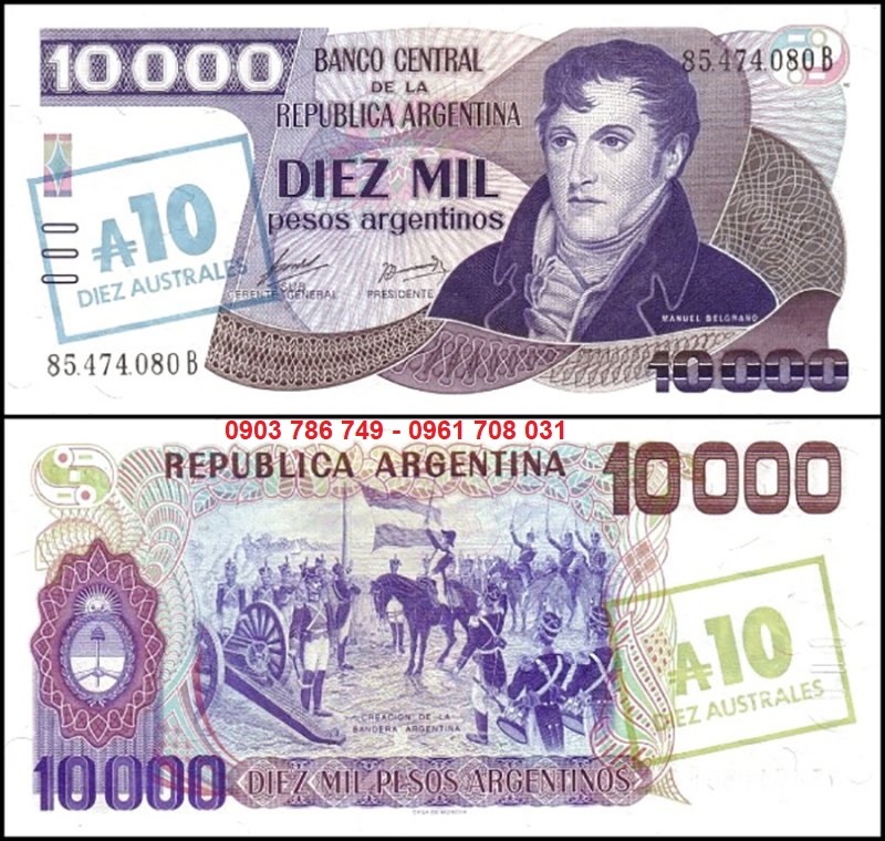 Tiền sưu tầm Argentina 10.000 Pesos 1985 UNC
