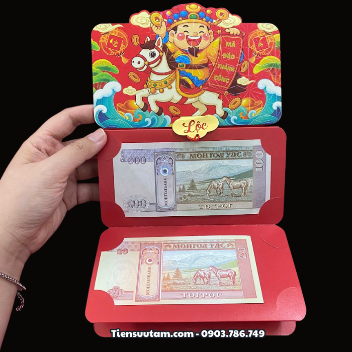 Bao Lì Xì Thần Tài Hoặc Bao Lì Xì Đầu Lân 6 Tờ Mã Đáo Thành Công Mông Cổ