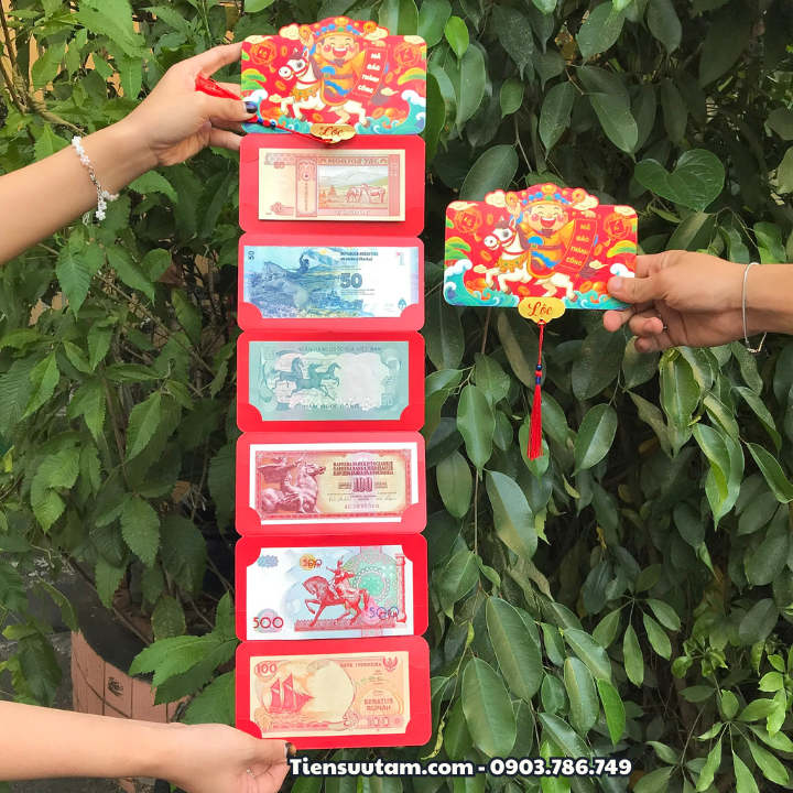 Bao Lì Xì Thần Tài Và Bao Lì Xì Đầu Lân 6 Tờ Tiền Thế Giới Mã Đáo Thành Công Thuận Buồm Xuôi Gió