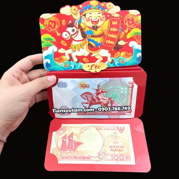 Bao Lì Xì Thần Tài Và Bao Lì Xì Đầu Lân 6 Tờ Tiền Thế Giới Mã Đáo Thành Công Thuận Buồm Xuôi Gió