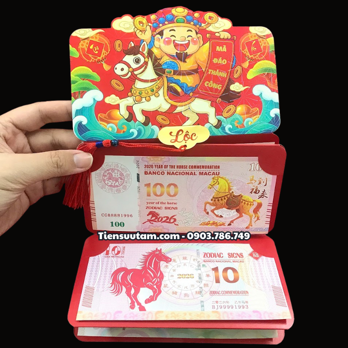 Bao Lì Xì Thần Tài Hoặc Bao Lì Xì Đầu Lân 6 Tờ Tiền Lưu Niệm Mã Đáo Thành Công