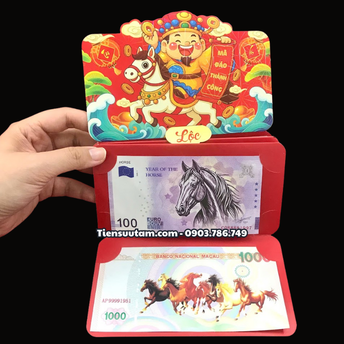 Bao Lì Xì Thần Tài Hoặc Bao Lì Xì Đầu Lân 6 Tờ Tiền Lưu Niệm Mã Đáo Thành Công