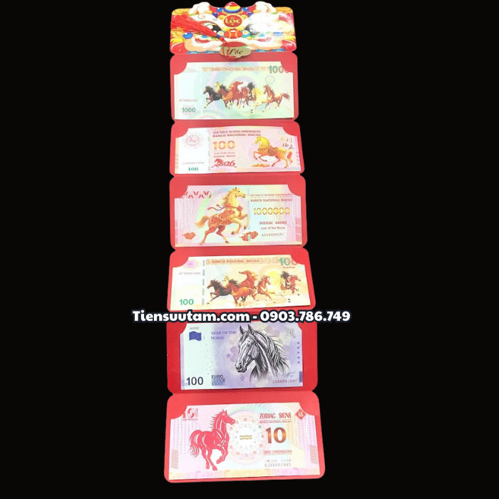 Bao Lì Xì Thần Tài Hoặc Bao Lì Xì Đầu Lân 6 Tờ Tiền Lưu Niệm Mã Đáo Thành Công