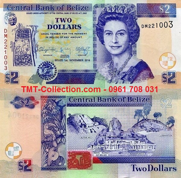 Belize 2 Dollar 2014 UNC (tờ)
