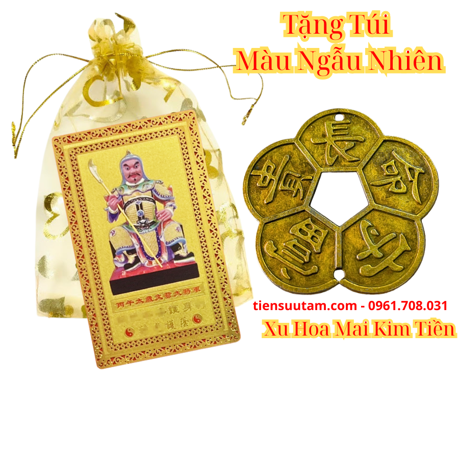 Thẻ kim bài thái tuế 2026 kèm xu hoa mai phong thủy