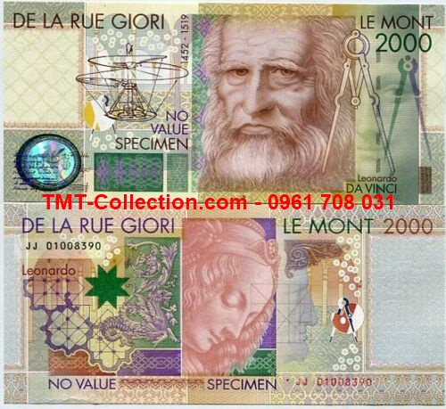 British - Anh 2000 specimen kỷ niệm Da Vanci công ty De La Rue