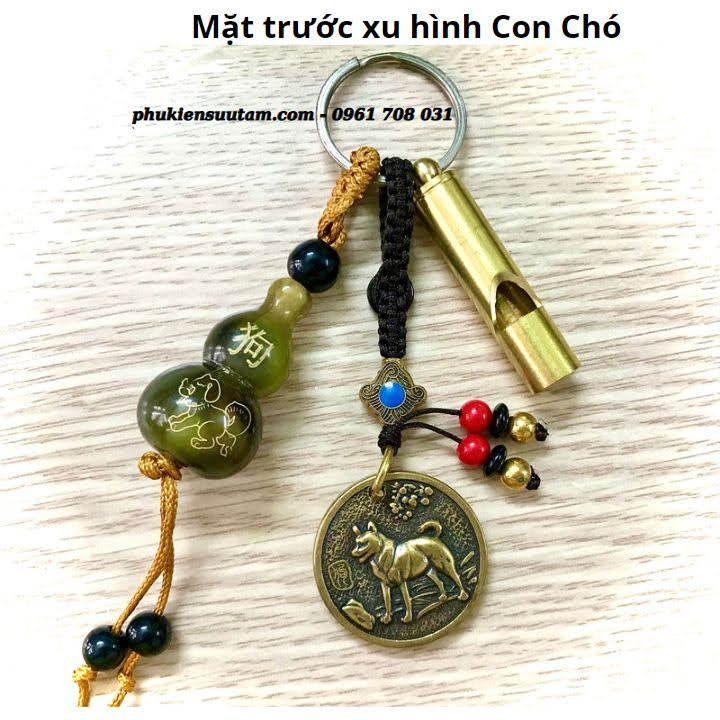 Móc Khoá Còi Đồng Hồ Lô Mặt Xu Hình Con Chó