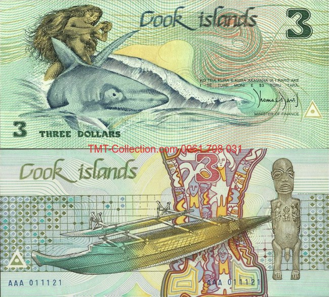 Cook Islands 3 Dollars 1987 UNC