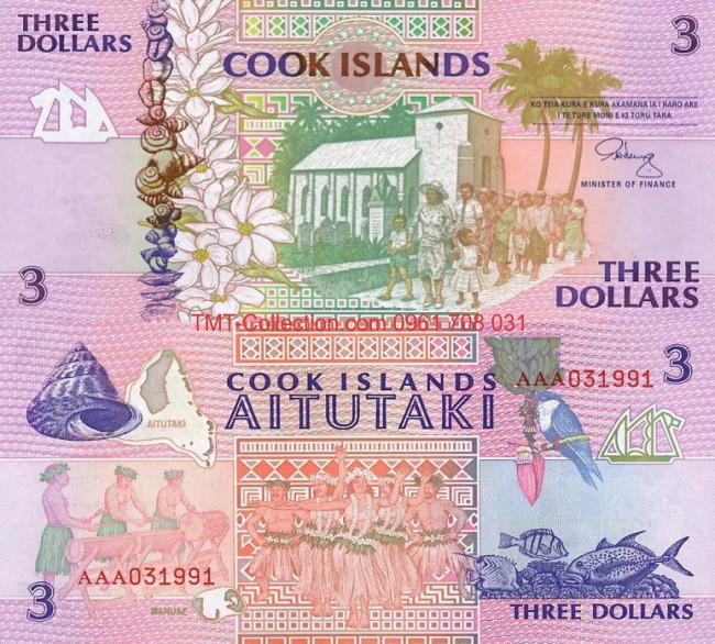 Cook Islands 3 Dollars 1992 UNC