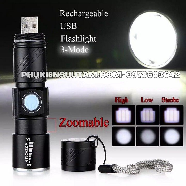 Đèn Pin Siêu Sáng Sạc USB Zoom 4x - Phukiensuutam.com