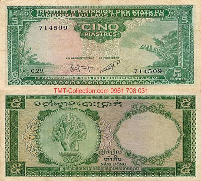 Tiền Việt Nam 5 đồng piastre 1953 Campuchia