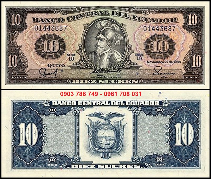 Tiền sưu tầm Ecuador 10 Sucres 1988 UNC