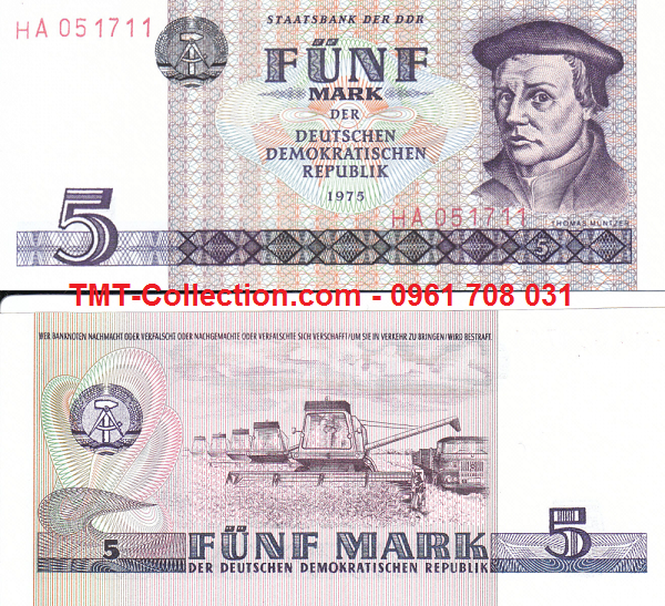 Germany - Đông Đức 5 Mark 1975 UNC (tờ)