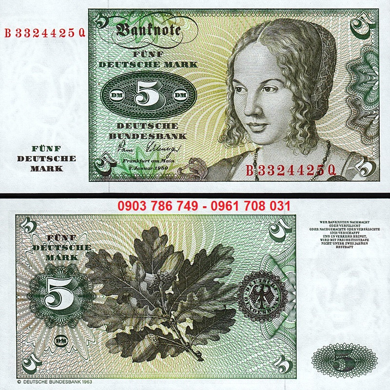 Tiền Sưu Tầm Germany - Đức 5 Deutsche Mark 1960–1980 