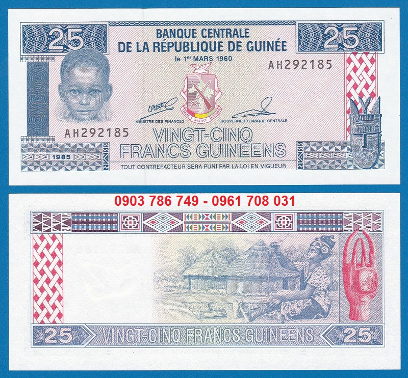 Tiền Sưu Tầm Guinee 25 Francs 1985 UNC