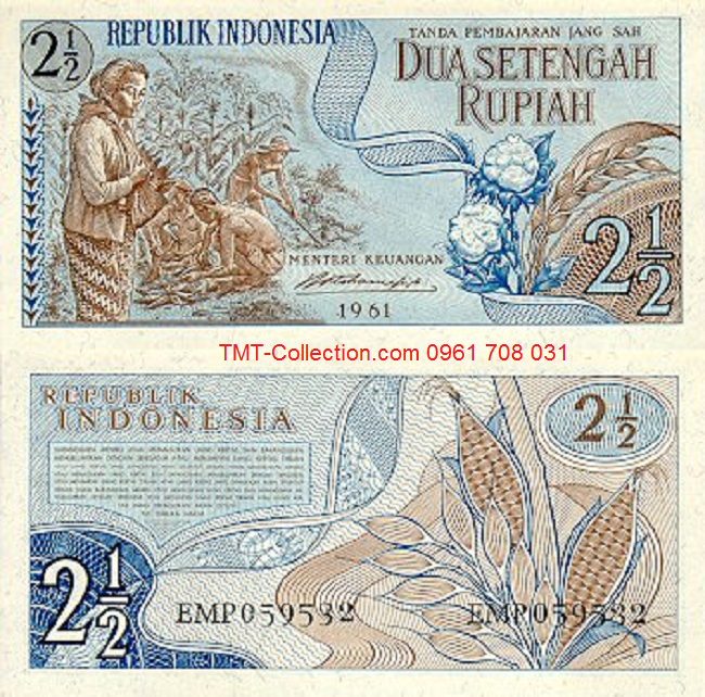 Indonesia 2 1/2 Rupiah 1961 UNC