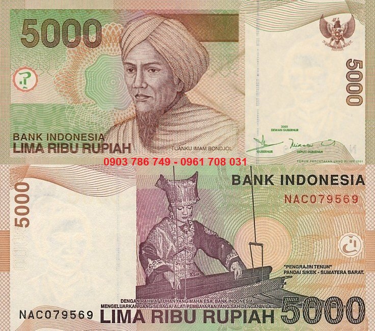 Tiền sưu tầm Indonesia 5000 Rupiah 2001 UNC