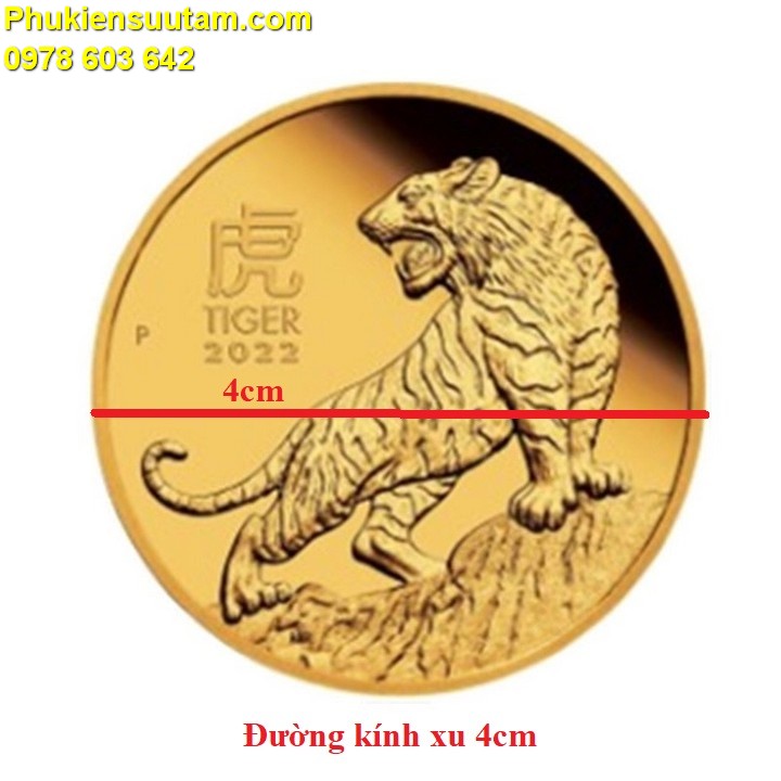 Xu Úc Hình Con Cọp Mạ Vàng 2022 tặng hộp nhung - Phukiensuutam.com