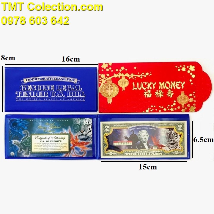 Tiền kỷ niệm 2 USD tứ linh thanh long bạch hổ chu tước huyền vũ - TMT Collection.com