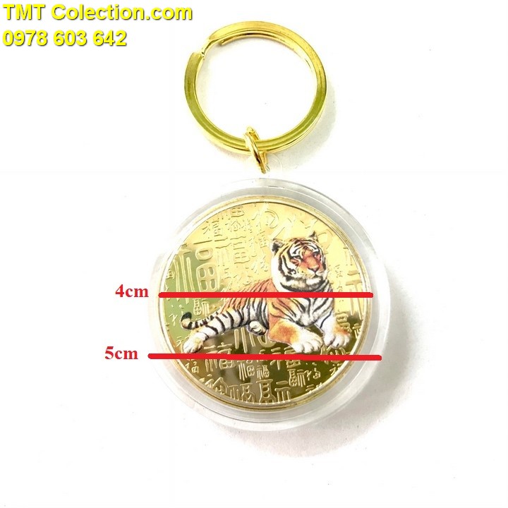 Móc khóa xu con cọp In Màu 3D vàng - TMT Collection.com