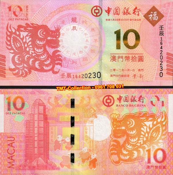 Tiền 10 Dola Macao Hình Con Rồng