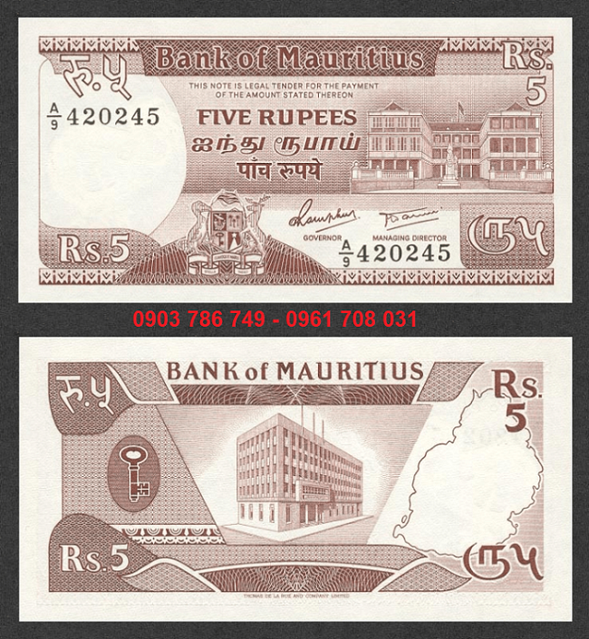 Tiền Sưu Tầm Mauritius 5 Rupees 1985 UNC