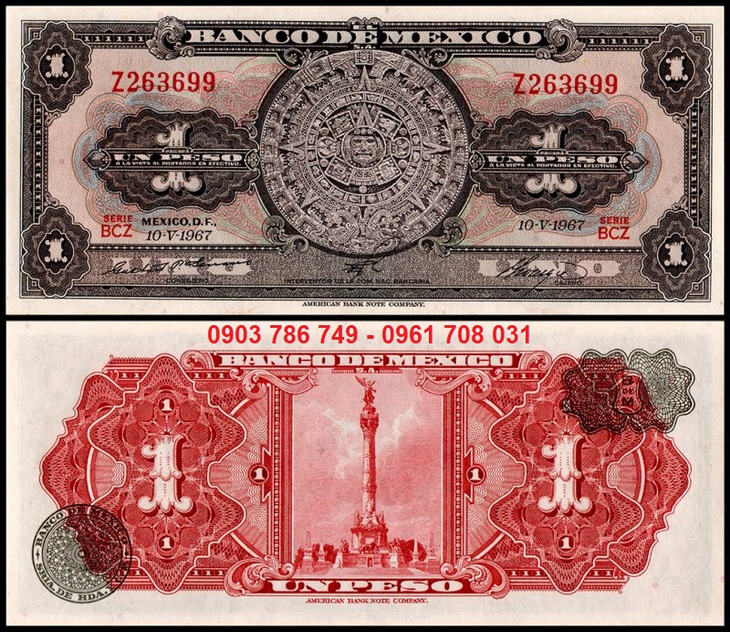 Tiền sưu tầm Mexico 1 Peso 1967 UNC