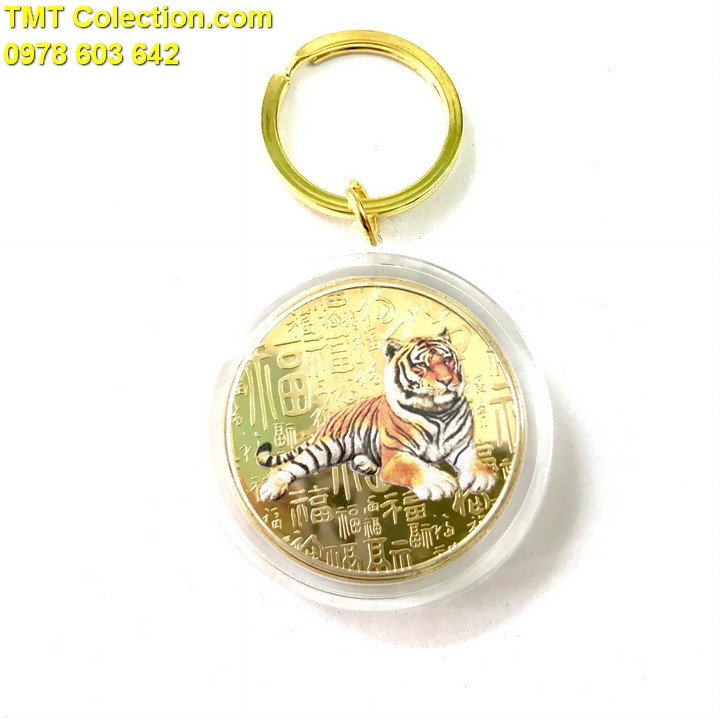 Móc khóa xu con cọp In Màu 3D vàng - TMT Collection.com