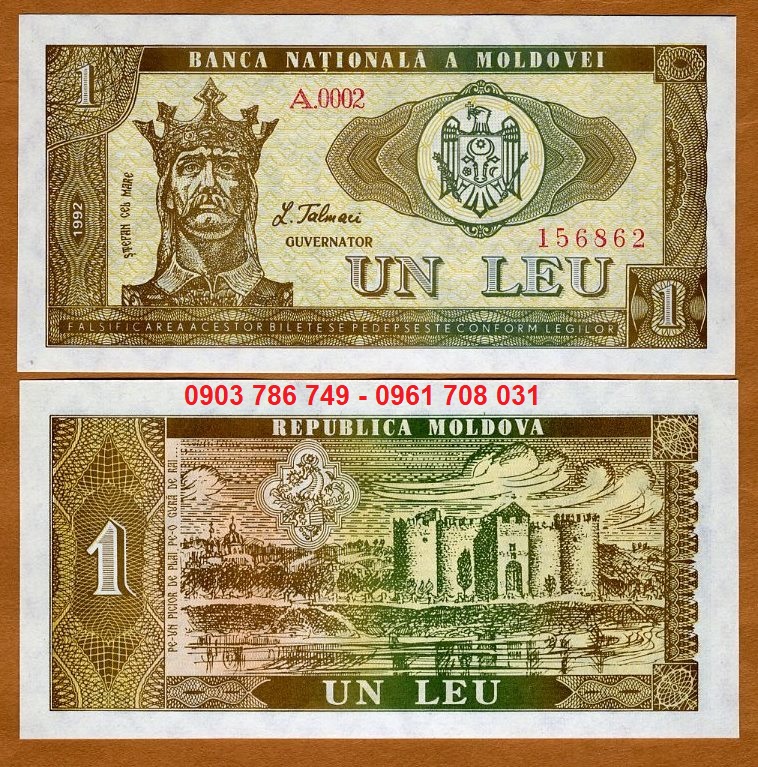 Tiền Sưu Tầm Moldova 1 Leu 1992 UNC