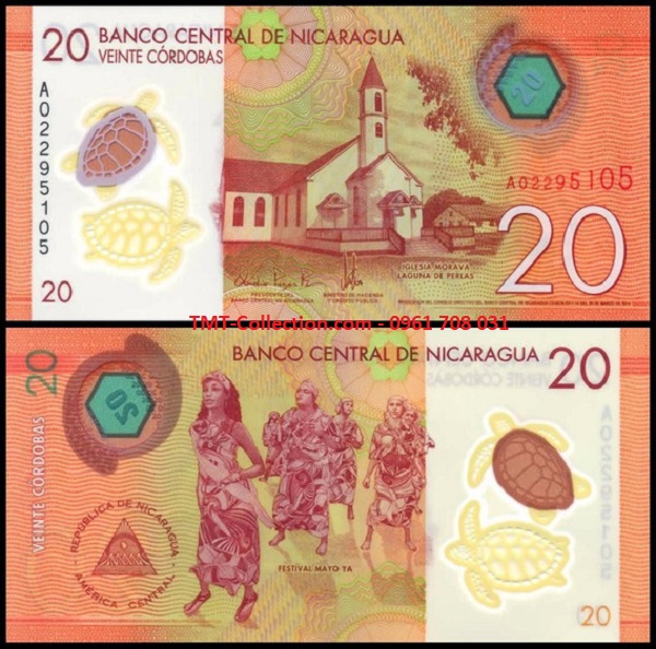 Nicaragua 20 Cordobas 2015 UNC Polymer (tờ)