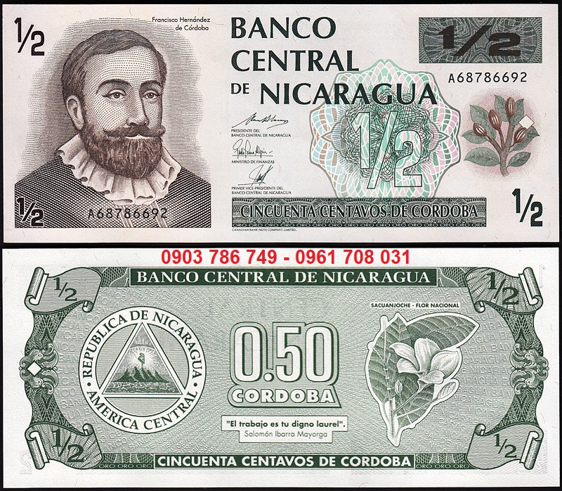 Tiền sưu tầm Nicaragua 1/2 Cordoba 1992