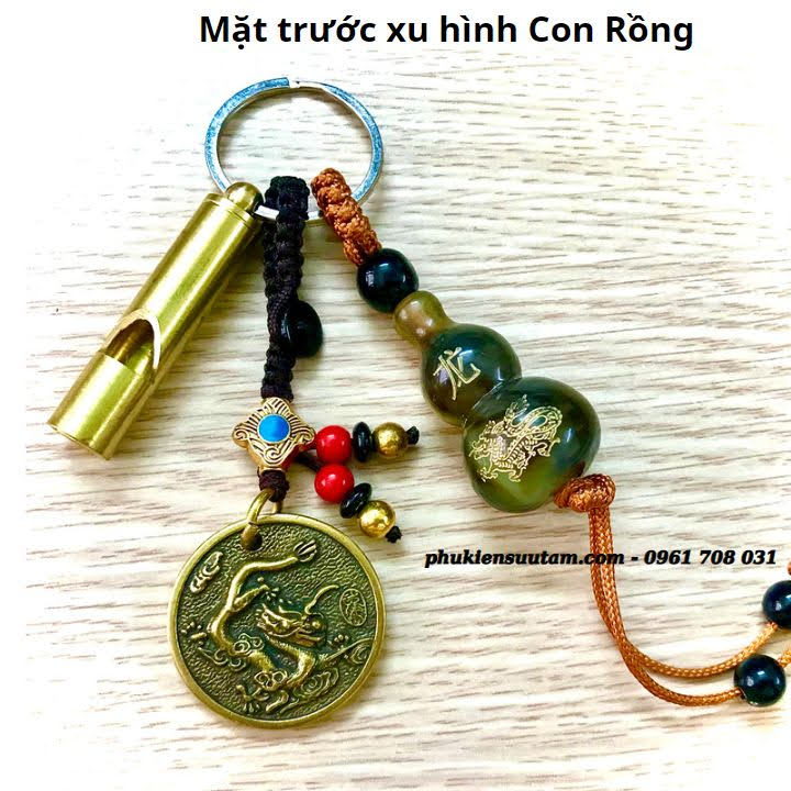Móc Khoá Còi Đồng Hồ Lô Mặt Xu Hình Con Rồng