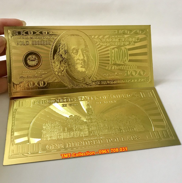Tiền 100 USD mạ vàng 2 mặt plastic