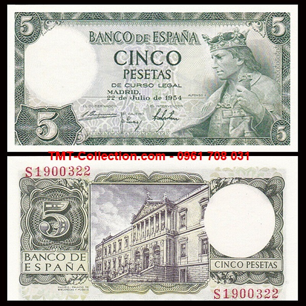 Spain - Tây Ban Nha 5 Pesetas 1954 UNC