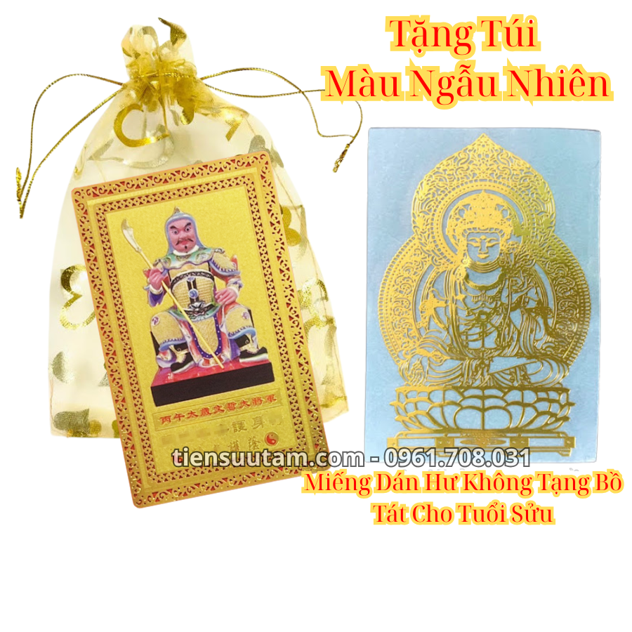 Thẻ kim bài thái tuế 2026 cho tuổi Sửu kèm miếng dán phật bản mệnh