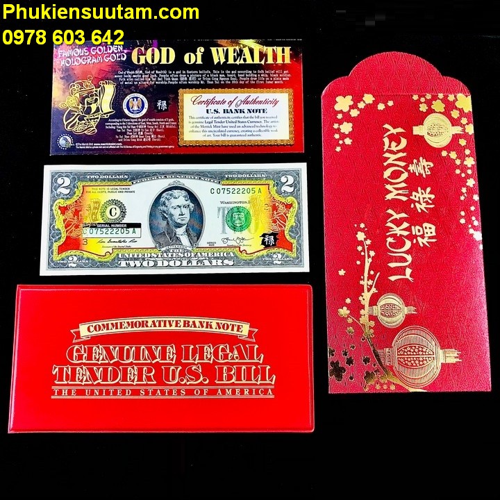 Tiền 2 USD Thần Tài Mạ Vàng - Phukiensuutam.com