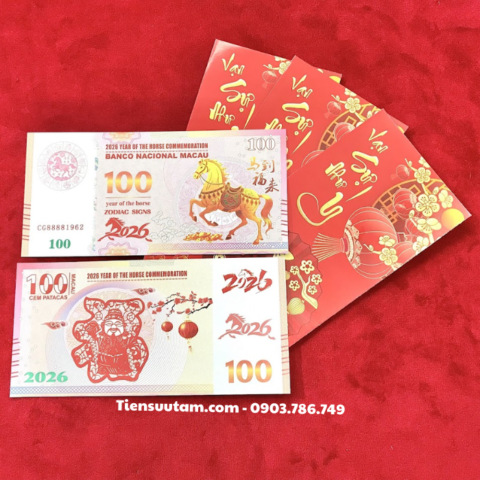 Tiền Lì Xì 100 Dola Macao Hình Con Ngựa 2026