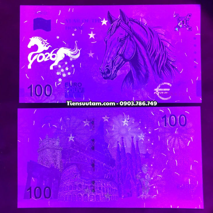 Combo 20 tờ Tiền Lì Xì 100 Euro Hình Con Ngựa 2026
