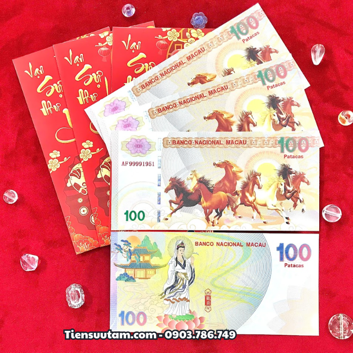 Tiền Lưu Niệm 100 Macao Mã Đáo Thành Công Quan Âm