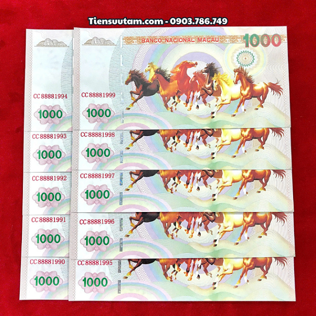 Tiền Lưu Niệm 1000 Macao Mã Đáo Thành Công Cá Chép Rồng Seri Năm Sinh