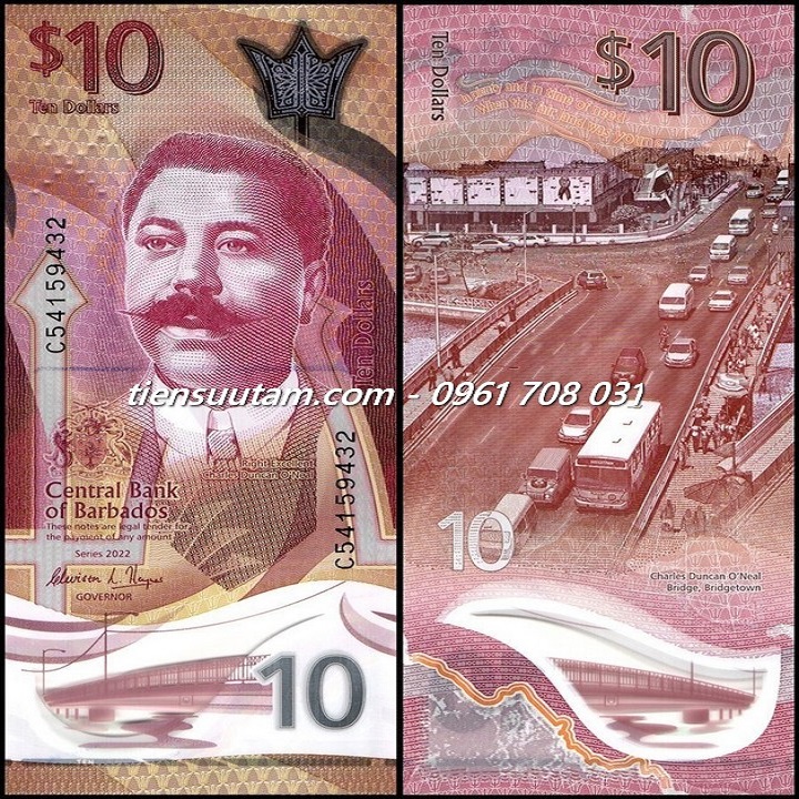 Barbados 10 Dollar 2022 UNC Polyme
